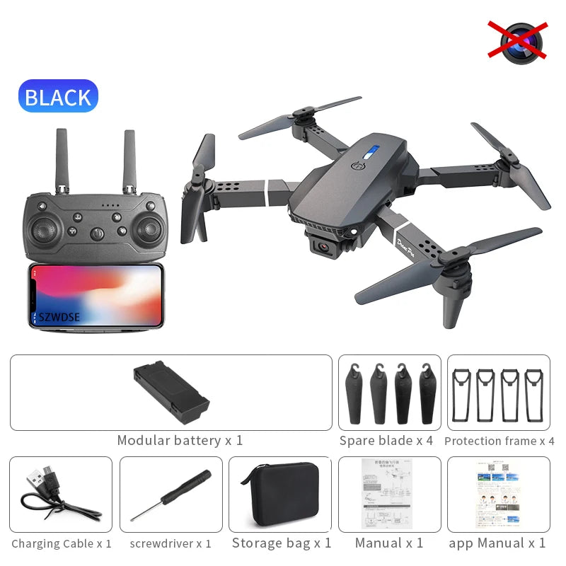 רחפן מקצועי מתקפל E88 Pro עם מצלמת HD כפולה ושלט חכם