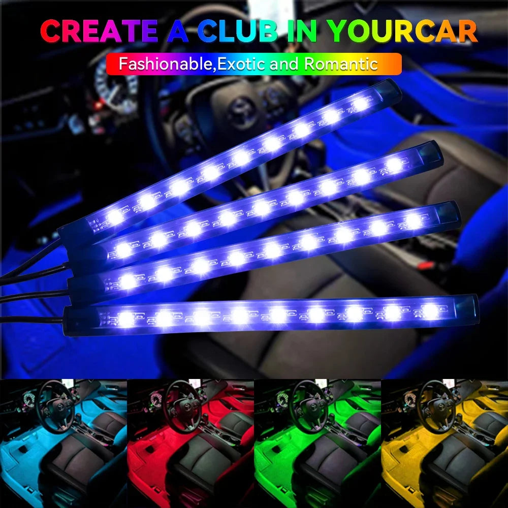 תאורת LED פנימית לרכב RGB | שלט + שליטה באפליקציה + סנכרון למוזיקה | 4 רצועות