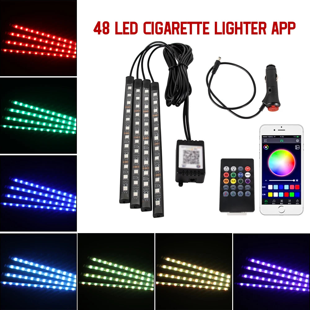 תאורת LED פנימית לרכב RGB | שלט + שליטה באפליקציה + סנכרון למוזיקה | 4 רצועות
