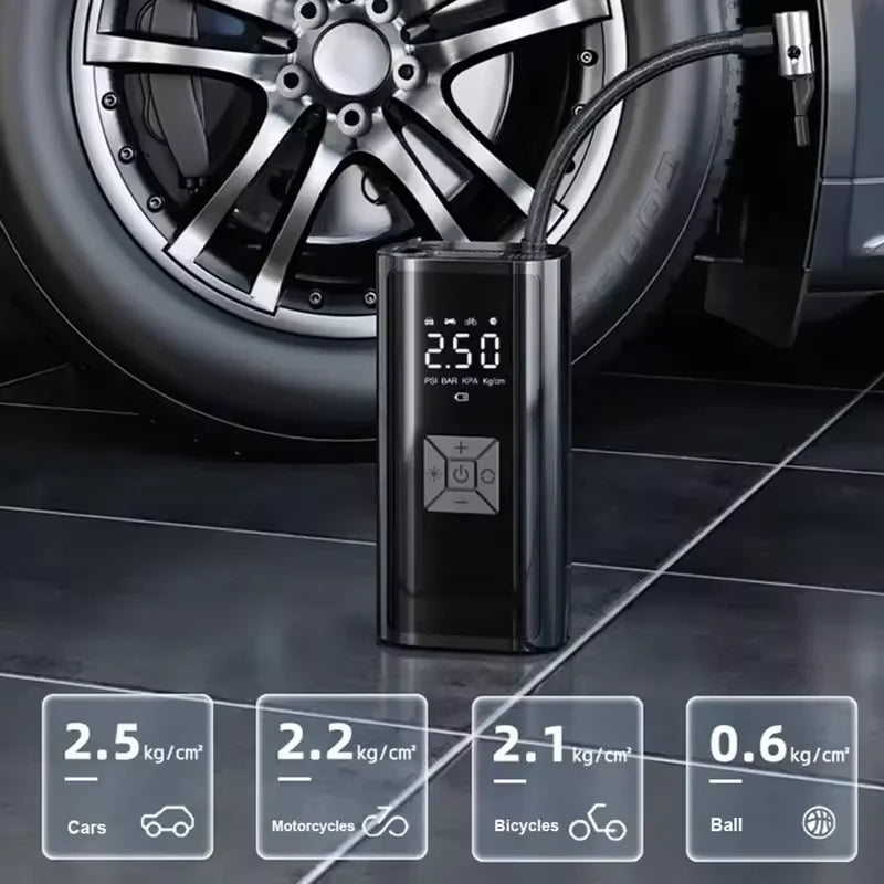משאבת אוויר נטענת אלחוטית לרכב | 150PSI | ניפוח מהיר פי 3 | מד לחץ דיגיטלי