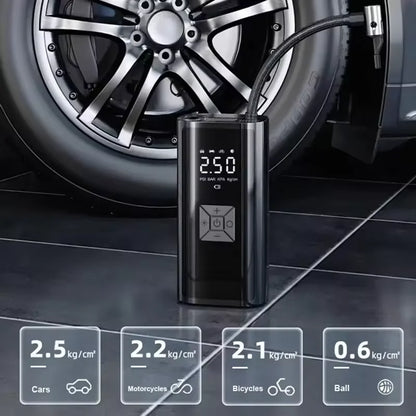 משאבת אוויר נטענת אלחוטית לרכב | 150PSI | ניפוח מהיר פי 3 | מד לחץ דיגיטלי