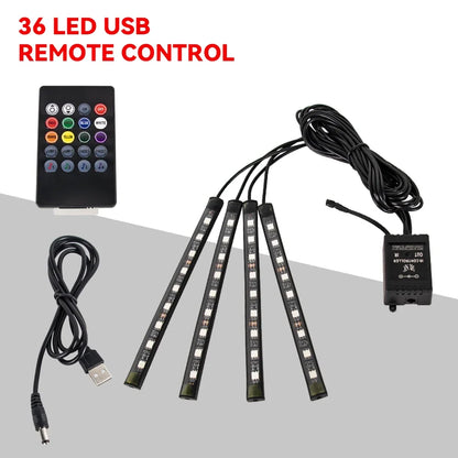 תאורת LED פנימית לרכב RGB | שלט + שליטה באפליקציה + סנכרון למוזיקה | 4 רצועות