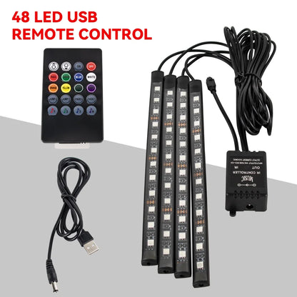 תאורת LED פנימית לרכב RGB | שלט + שליטה באפליקציה + סנכרון למוזיקה | 4 רצועות