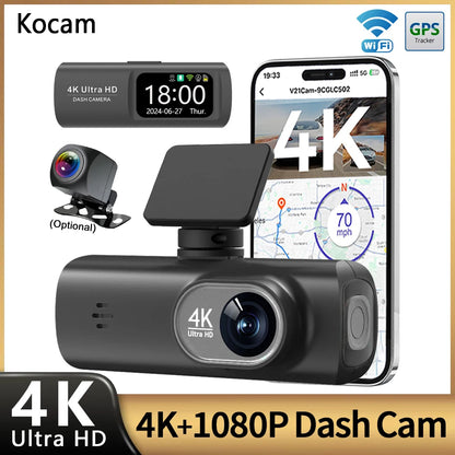 מצלמת דרך לרכב 4K עם WiFi | עדשה כפולה + GPS | ניטור חניה 24 שעות | הגנה משפטית