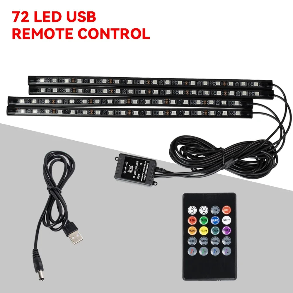 תאורת LED פנימית לרכב RGB | שלט + שליטה באפליקציה + סנכרון למוזיקה | 4 רצועות
