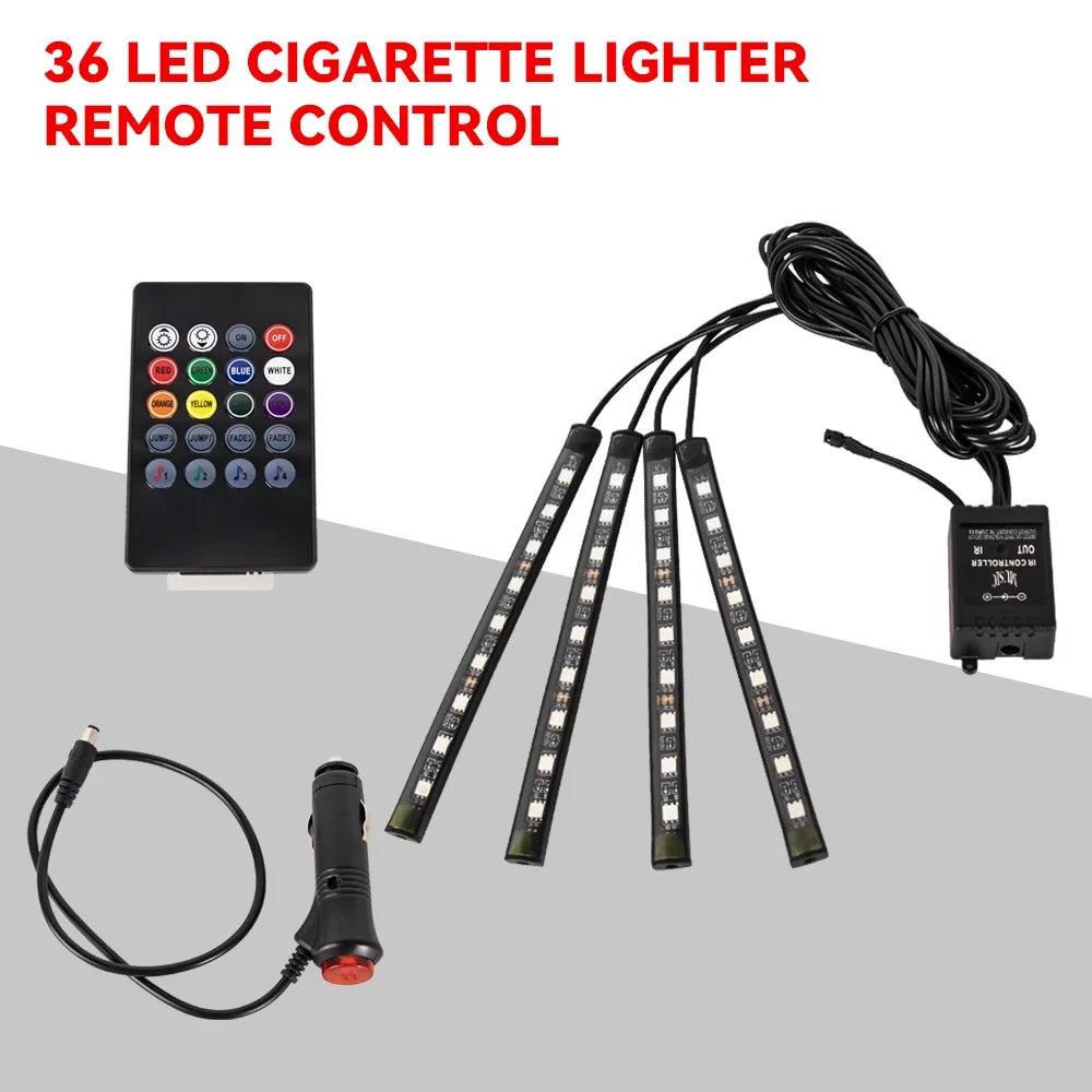 תאורת LED פנימית לרכב RGB | שלט + שליטה באפליקציה + סנכרון למוזיקה | 4 רצועות