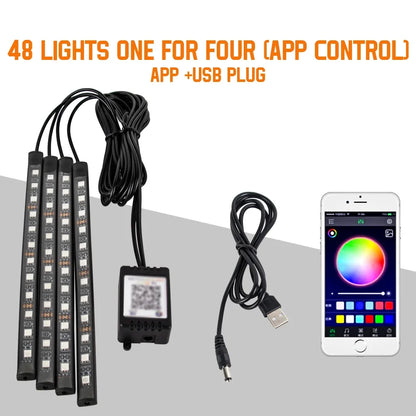 תאורת LED פנימית לרכב RGB | שלט + שליטה באפליקציה + סנכרון למוזיקה | 4 רצועות