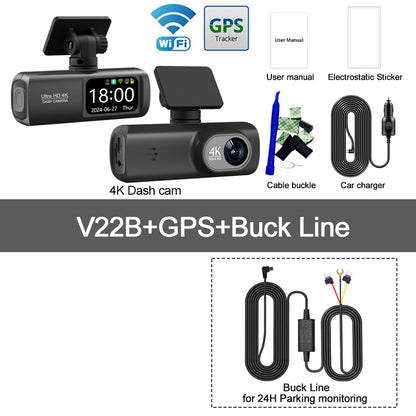 מצלמת דרך לרכב 4K עם WiFi | עדשה כפולה + GPS | ניטור חניה 24 שעות | הגנה משפטית