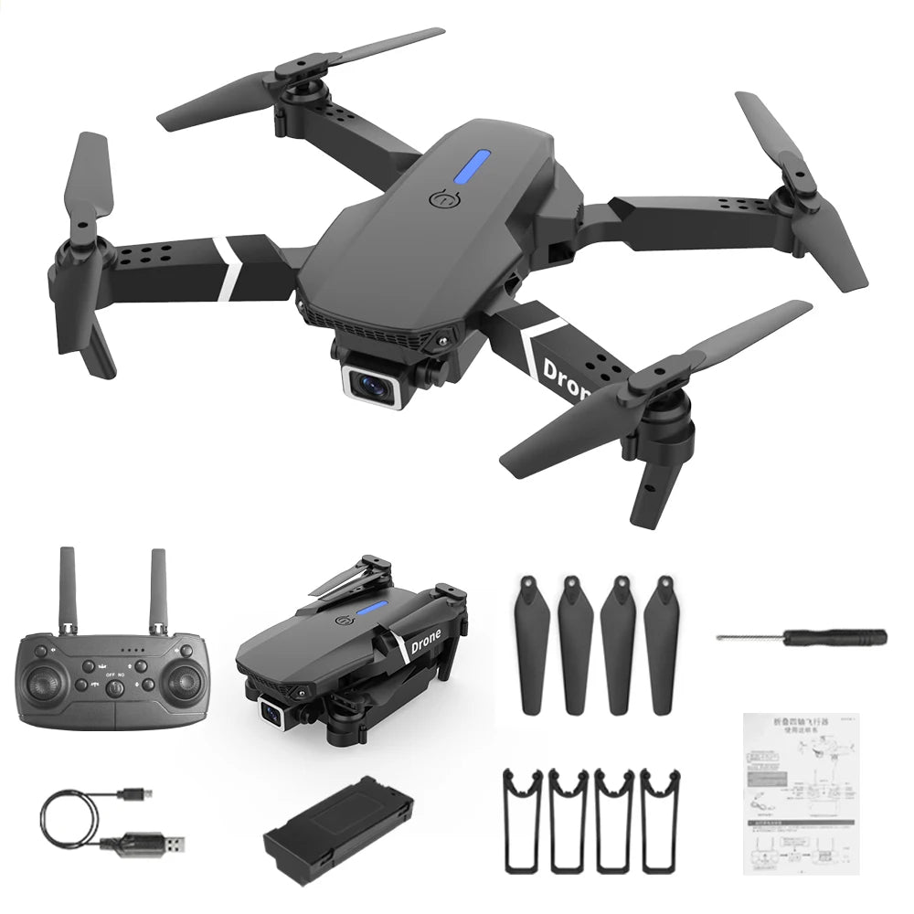רחפן מקצועי מתקפל E88 Pro עם מצלמת HD כפולה ושלט חכם