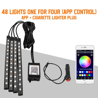 תאורת LED פנימית לרכב RGB | שלט + שליטה באפליקציה + סנכרון למוזיקה | 4 רצועות