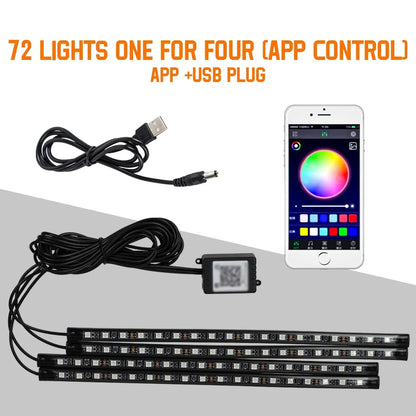 תאורת LED פנימית לרכב RGB | שלט + שליטה באפליקציה + סנכרון למוזיקה | 4 רצועות