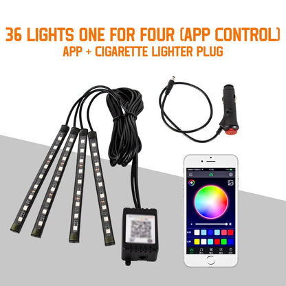 תאורת LED פנימית לרכב RGB | שלט + שליטה באפליקציה + סנכרון למוזיקה | 4 רצועות