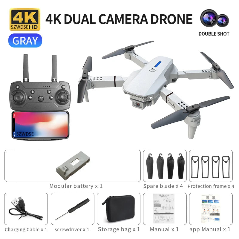 רחפן מקצועי מתקפל E88 Pro עם מצלמת HD כפולה ושלט חכם