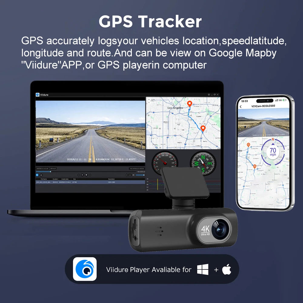 מצלמת דרך לרכב 4K עם WiFi | עדשה כפולה + GPS | ניטור חניה 24 שעות | הגנה משפטית