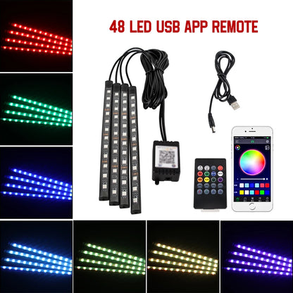 תאורת LED פנימית לרכב RGB | שלט + שליטה באפליקציה + סנכרון למוזיקה | 4 רצועות