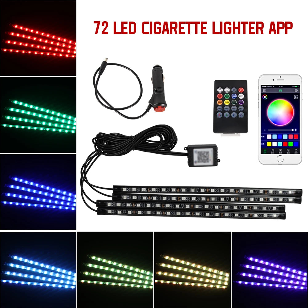 תאורת LED פנימית לרכב RGB | שלט + שליטה באפליקציה + סנכרון למוזיקה | 4 רצועות