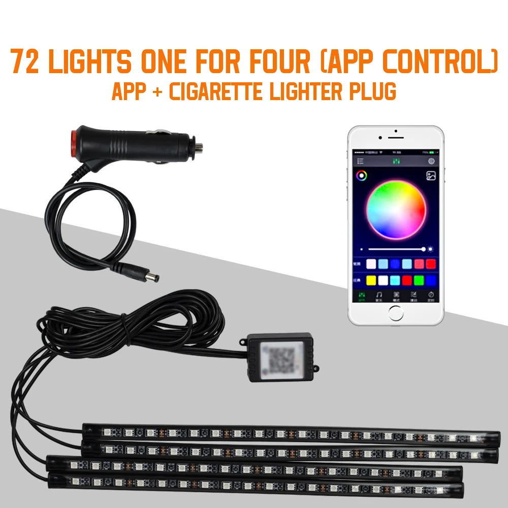 תאורת LED פנימית לרכב RGB | שלט + שליטה באפליקציה + סנכרון למוזיקה | 4 רצועות