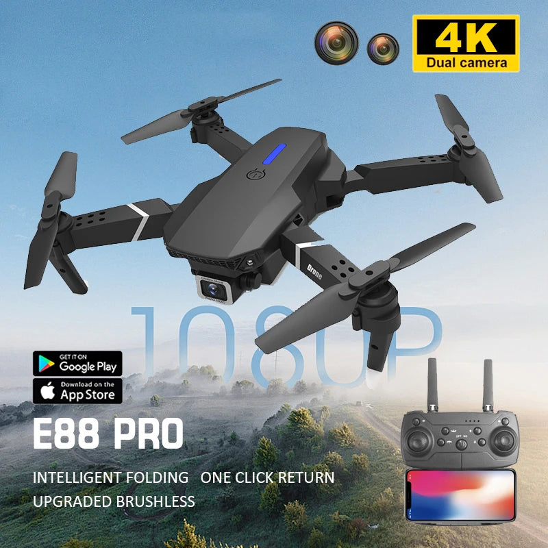 רחפן מקצועי מתקפל E88 Pro עם מצלמת HD כפולה ושלט חכם
