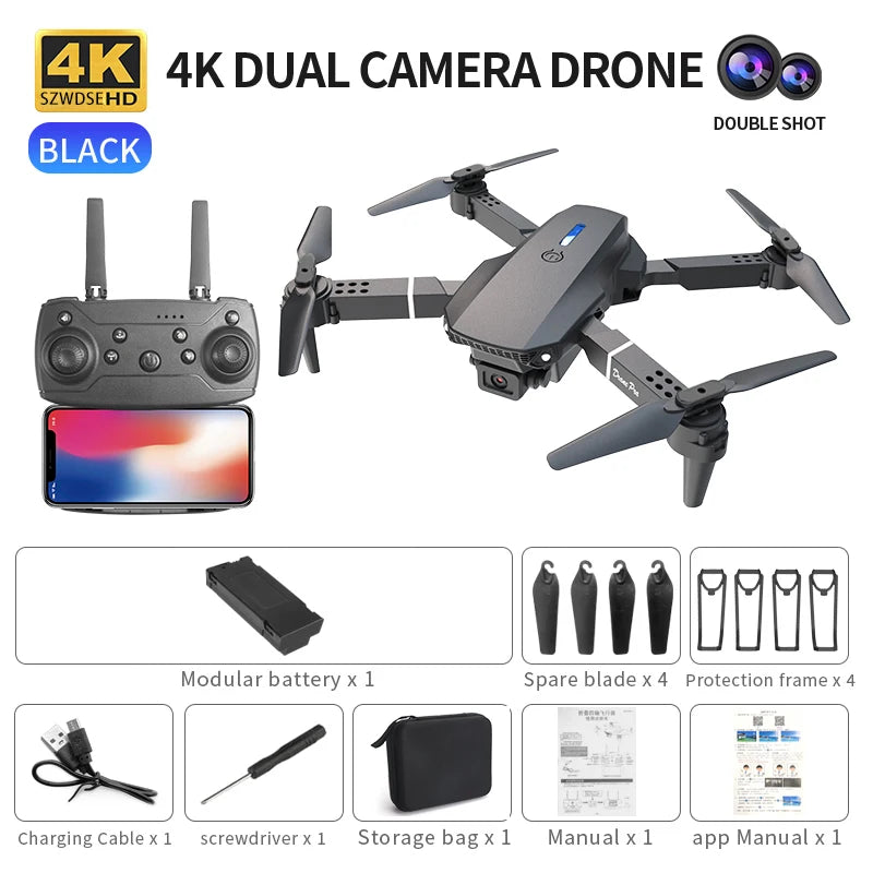 רחפן מקצועי מתקפל E88 Pro עם מצלמת HD כפולה ושלט חכם