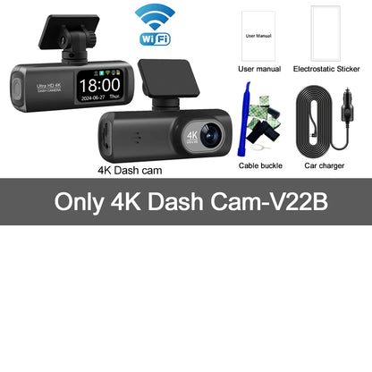 מצלמת דרך לרכב 4K עם WiFi | עדשה כפולה + GPS | ניטור חניה 24 שעות | הגנה משפטית
