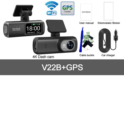 מצלמת דרך לרכב 4K עם WiFi | עדשה כפולה + GPS | ניטור חניה 24 שעות | הגנה משפטית