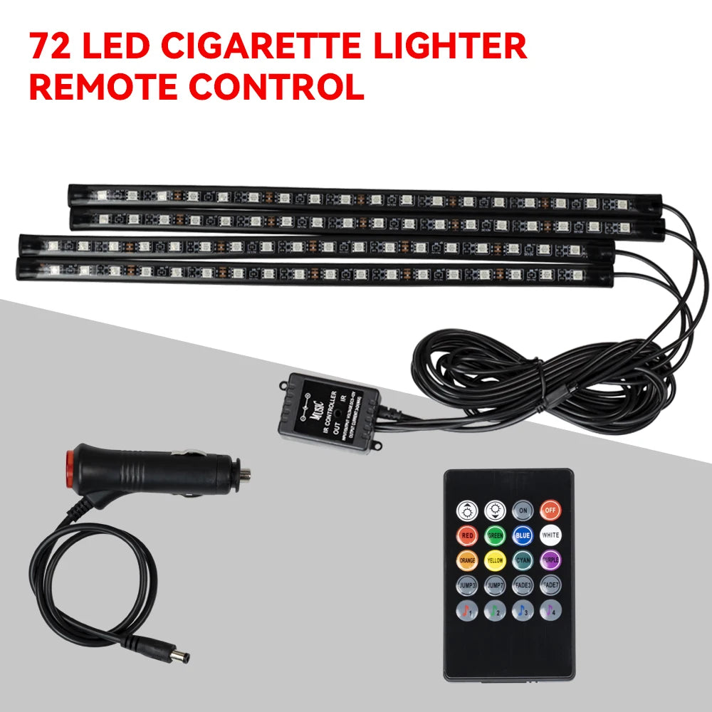 תאורת LED פנימית לרכב RGB | שלט + שליטה באפליקציה + סנכרון למוזיקה | 4 רצועות