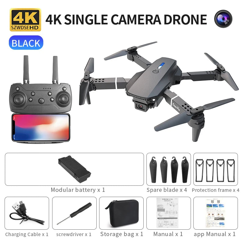 רחפן מקצועי מתקפל E88 Pro עם מצלמת HD כפולה ושלט חכם