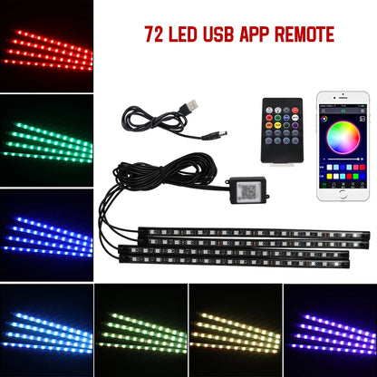 תאורת LED פנימית לרכב RGB | שלט + שליטה באפליקציה + סנכרון למוזיקה | 4 רצועות