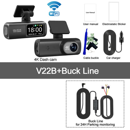 מצלמת דרך לרכב 4K עם WiFi | עדשה כפולה + GPS | ניטור חניה 24 שעות | הגנה משפטית